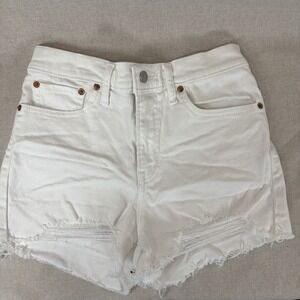Levi's Womens High Rise Shorts 29 White Denim Distressed Logo Solid Stretch Boho